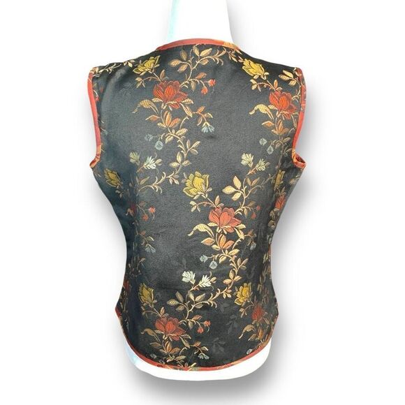 Vintage Coldwater Creek Vest Burgundy Floral Jacquard Tapestry Patchwork Asian - Picture 6 of 10